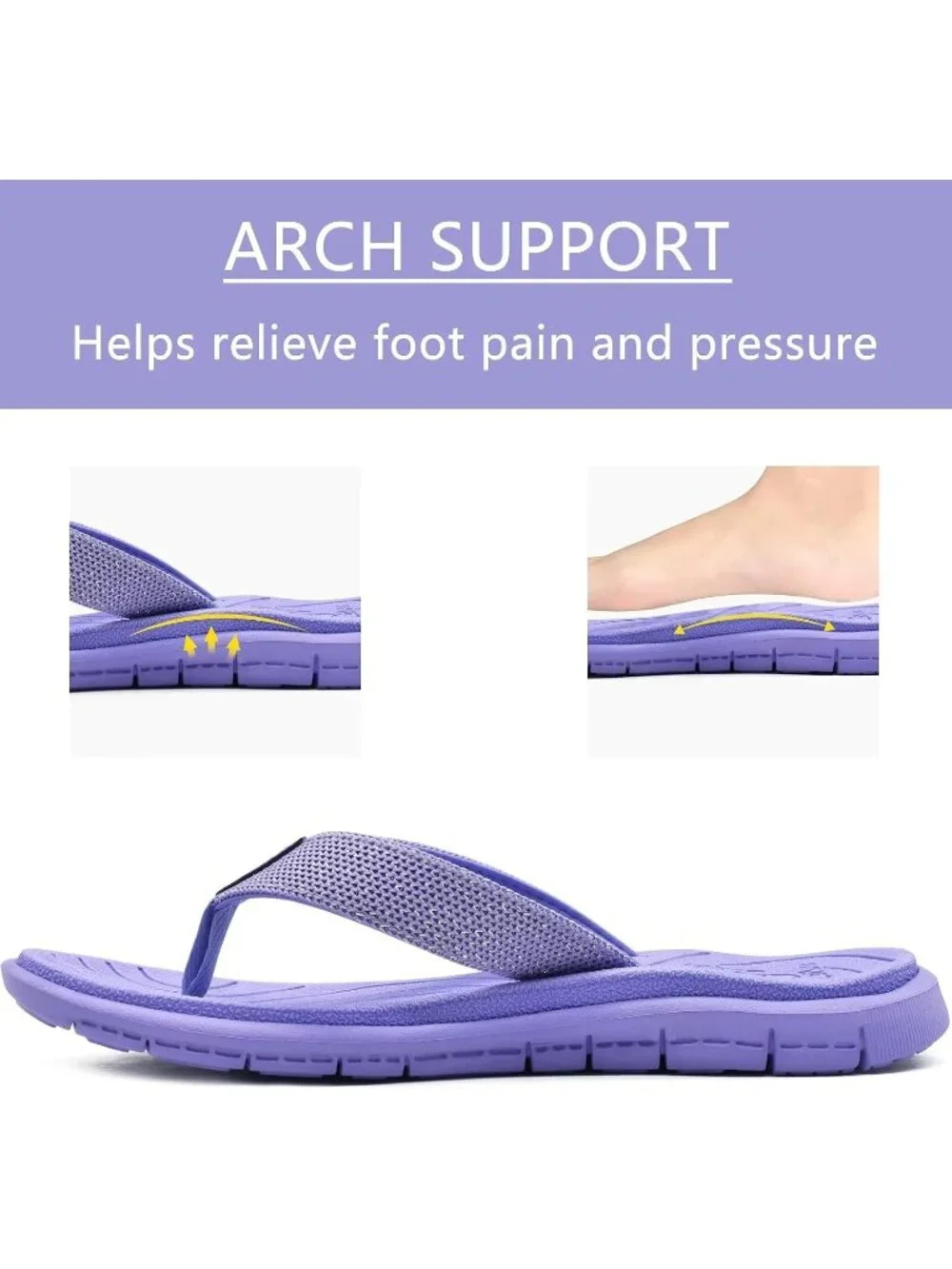 Women's Purple Flip Flops Lightweight Cushion Summer Beach Sandals Casual